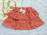 Love With Bow Round Neck T-shirt with Skirts Clothing Set - Orange